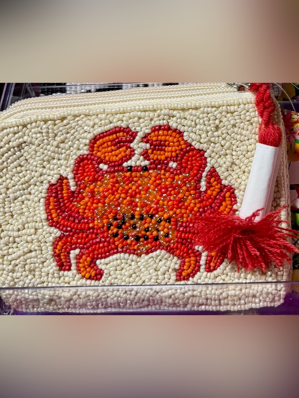 NWT America & Beyond Hand Beaded Crab Coin Purse Pouch